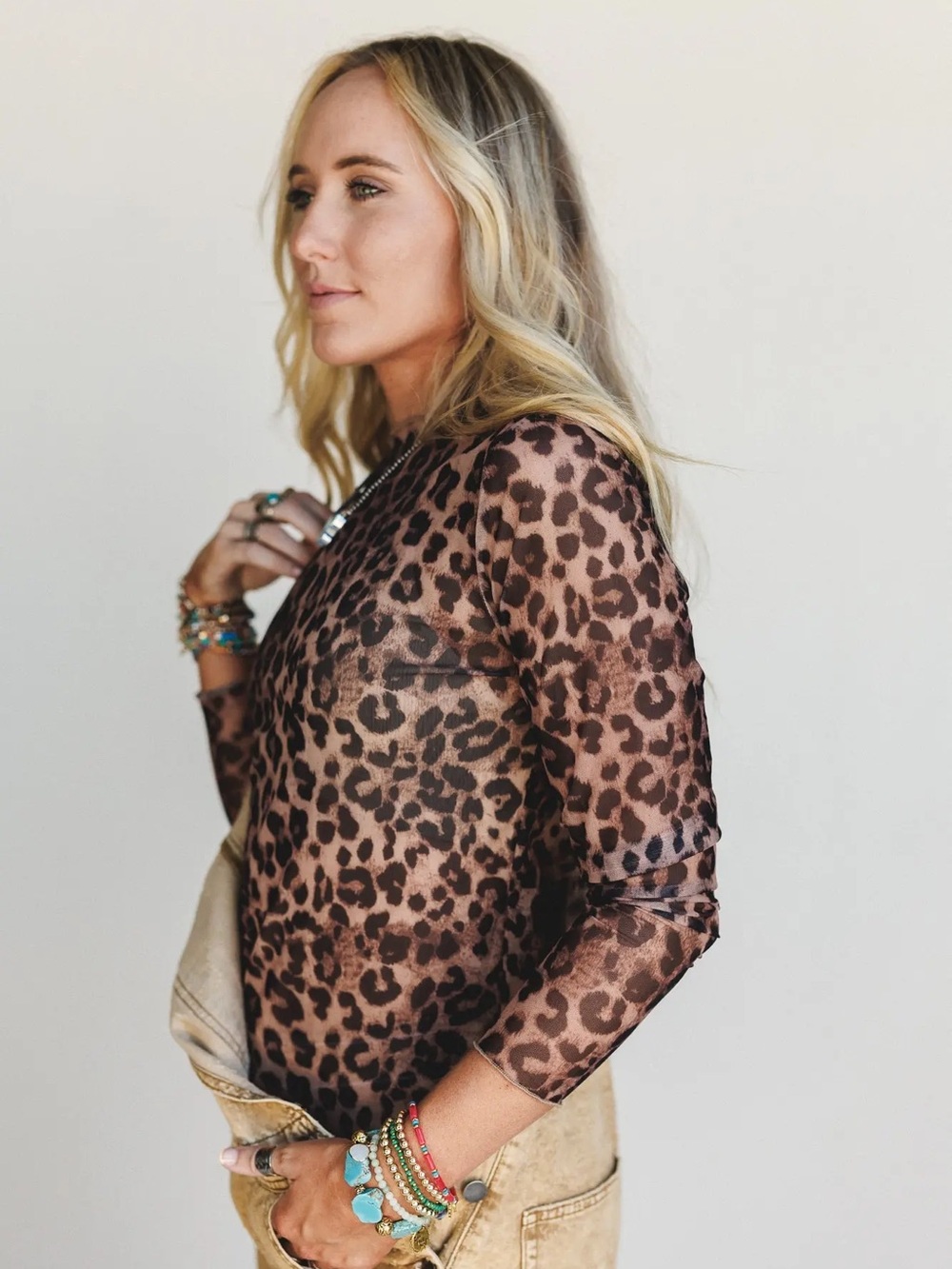 Easel Embroidered Floral Denim Overalls & Mesh Leopard Top two piece set - Picture 10 of 13